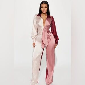 Beauty In A Bottle Satin Jumpsuit - Burgundy/combo